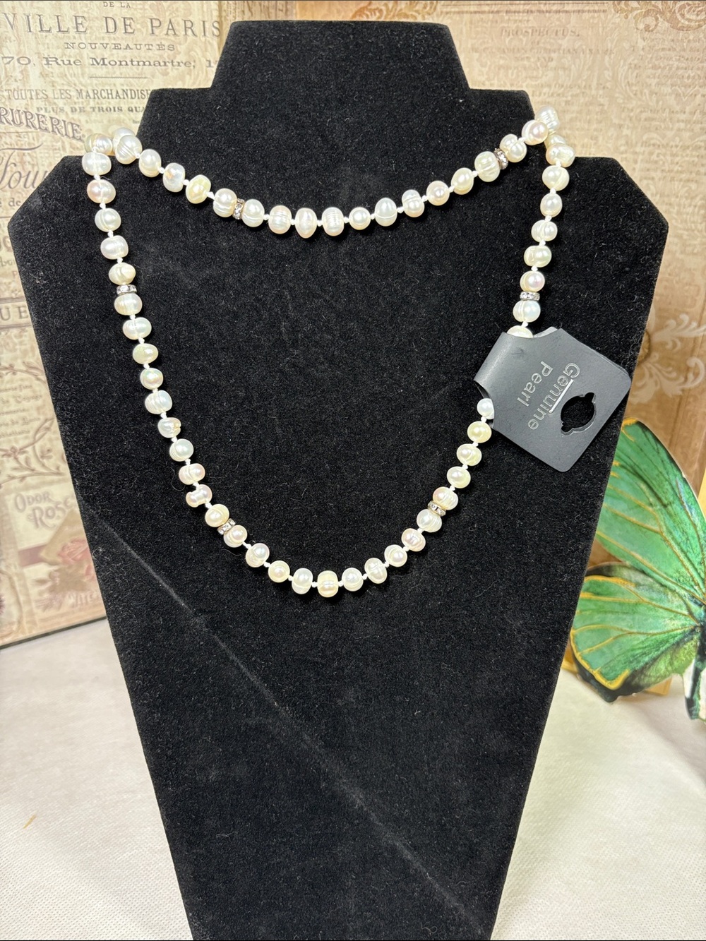 Genuine Pearl Long or Layered Necklace - White Pearls w/Silver Accents - 16in
